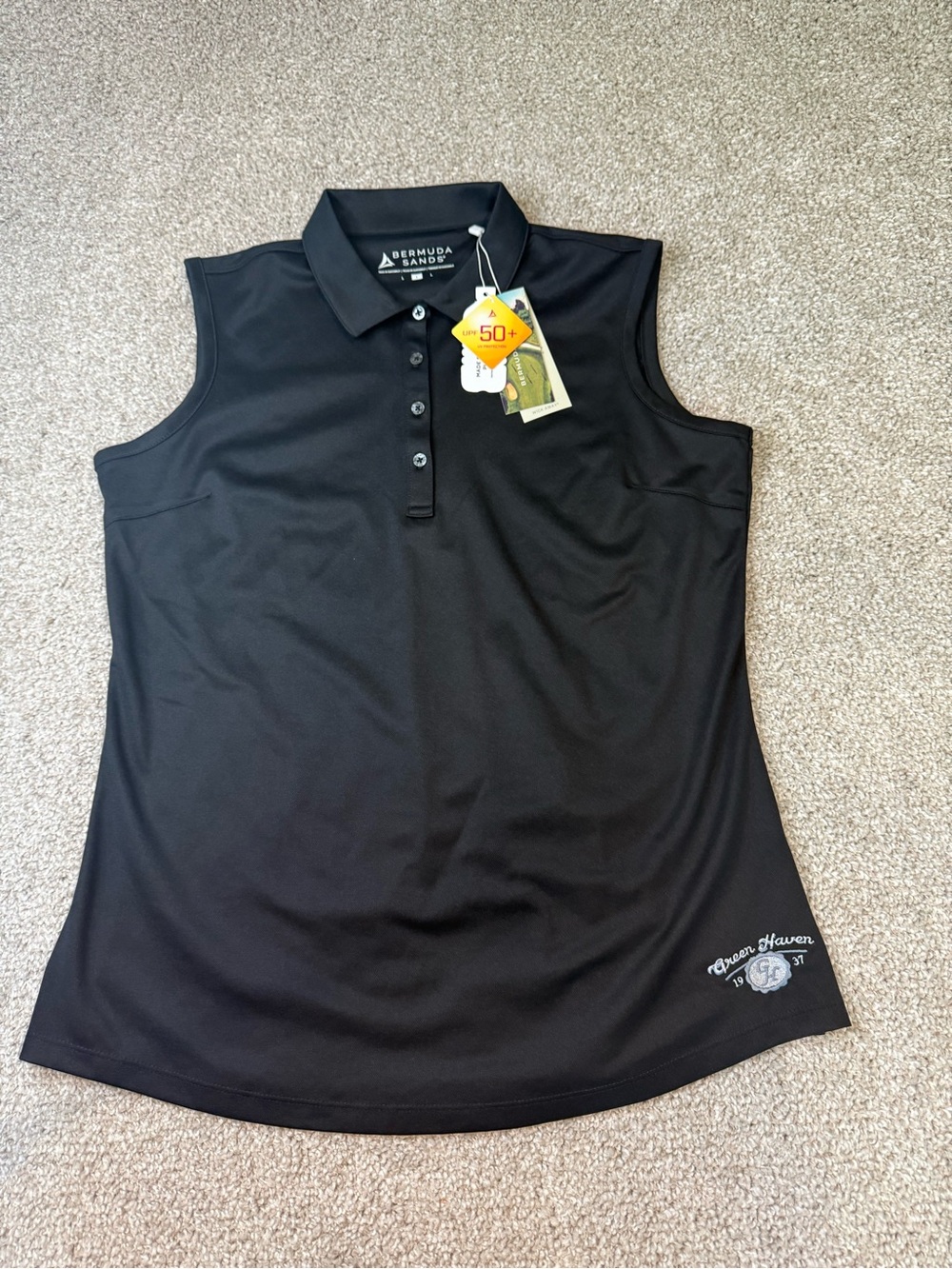 Women's Black Bermuda Sands Sleeveless Polo Golf Top- NEW- Size Large